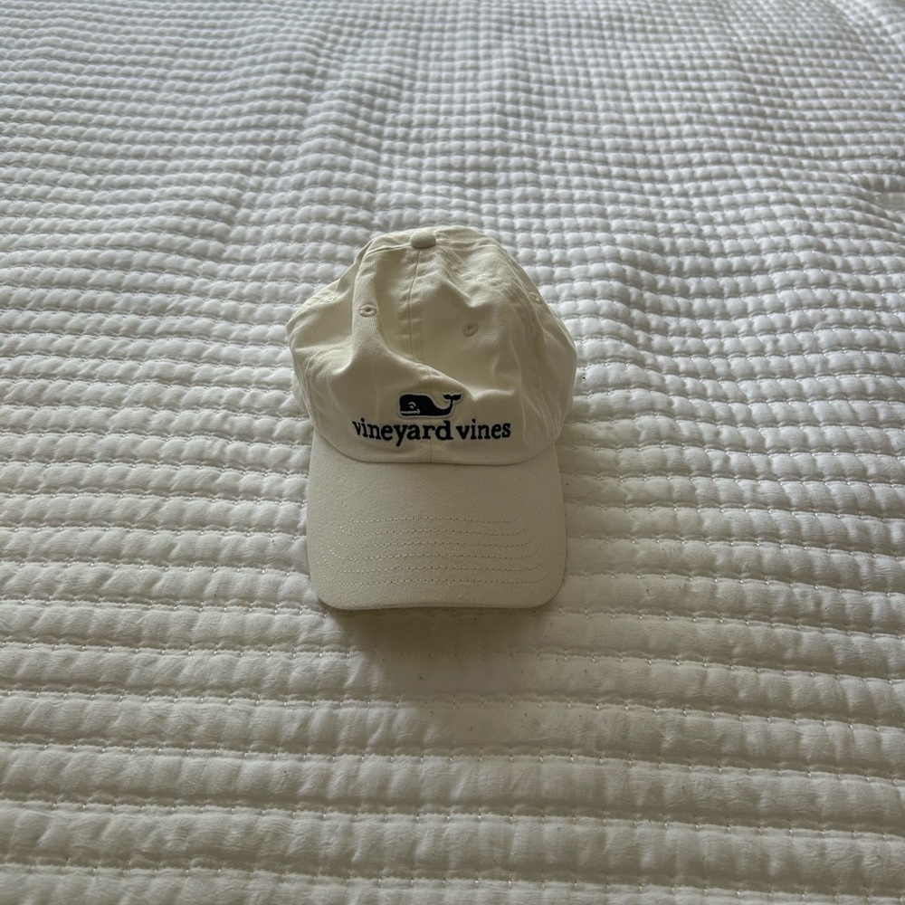 Vineyard Vines Cream Baseball Cap with Navy Whale Logo